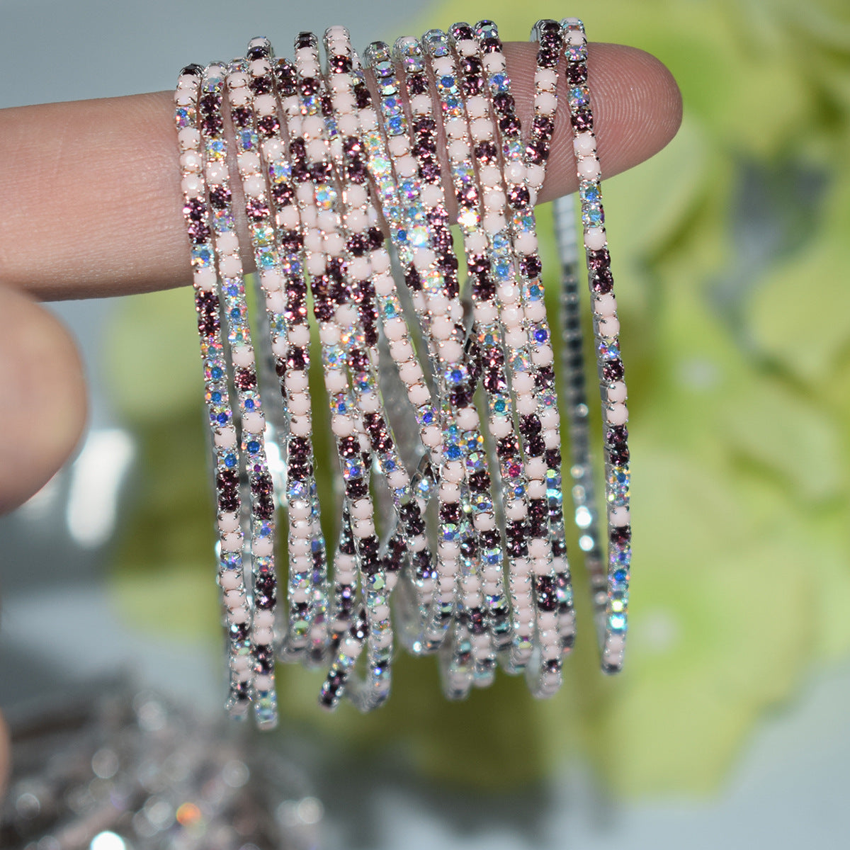 Row Colorful Rhinestone Female Live Grab Chain Bracelets
