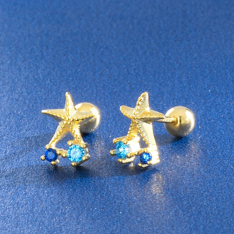 Korean Style Small Ear Bone Starfish Shell Twist Screw Earrings