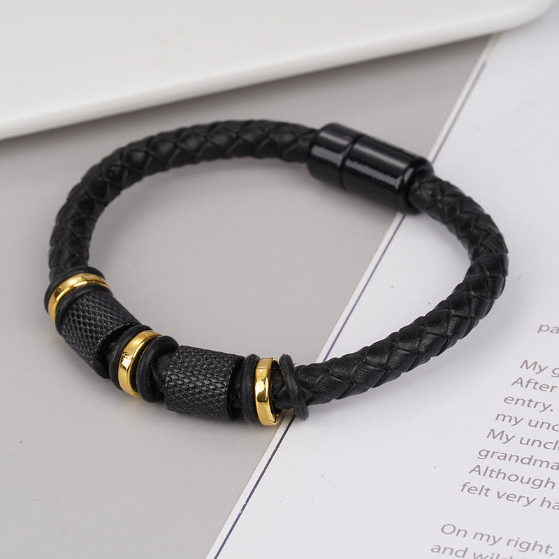 Men's Summer Popular Leather Woven Alloy Magnetic Bracelets