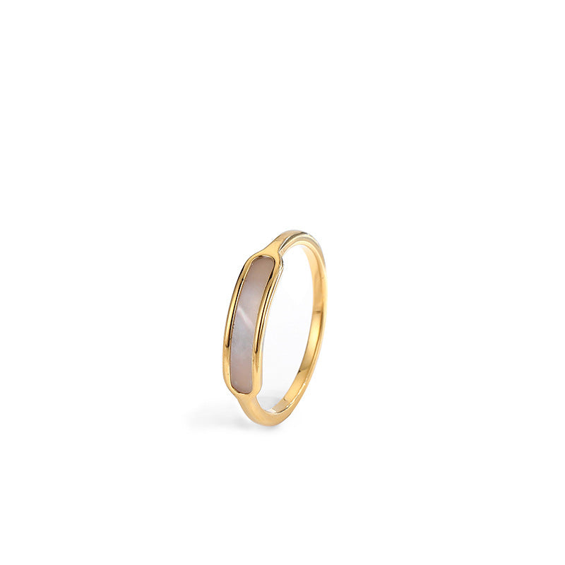 Graceful Geometric White Shell Titanium Steel Female Rings