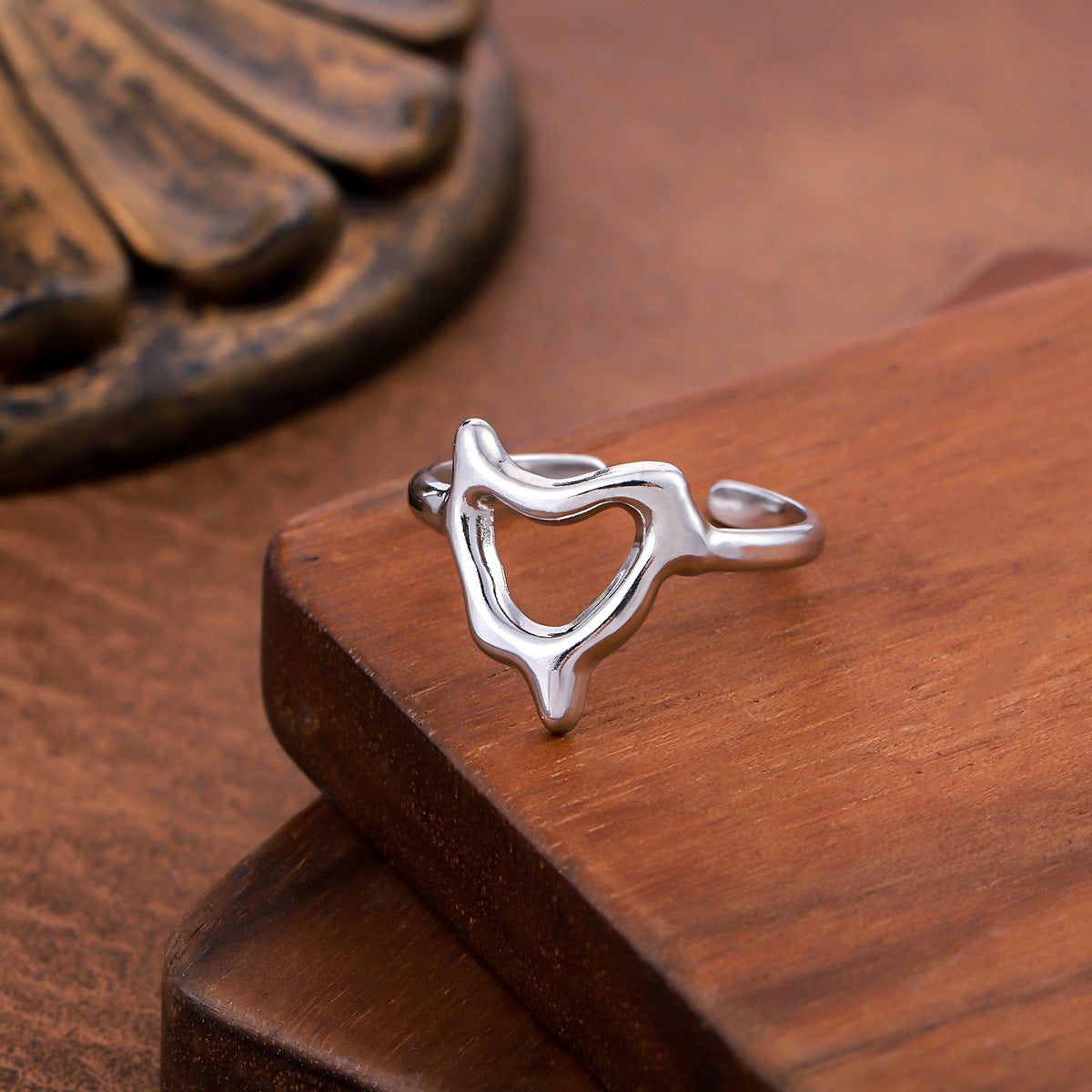 Liquid Shaped Love Heart-shaped Sweet Fairy Style Small Open Stainless Ring