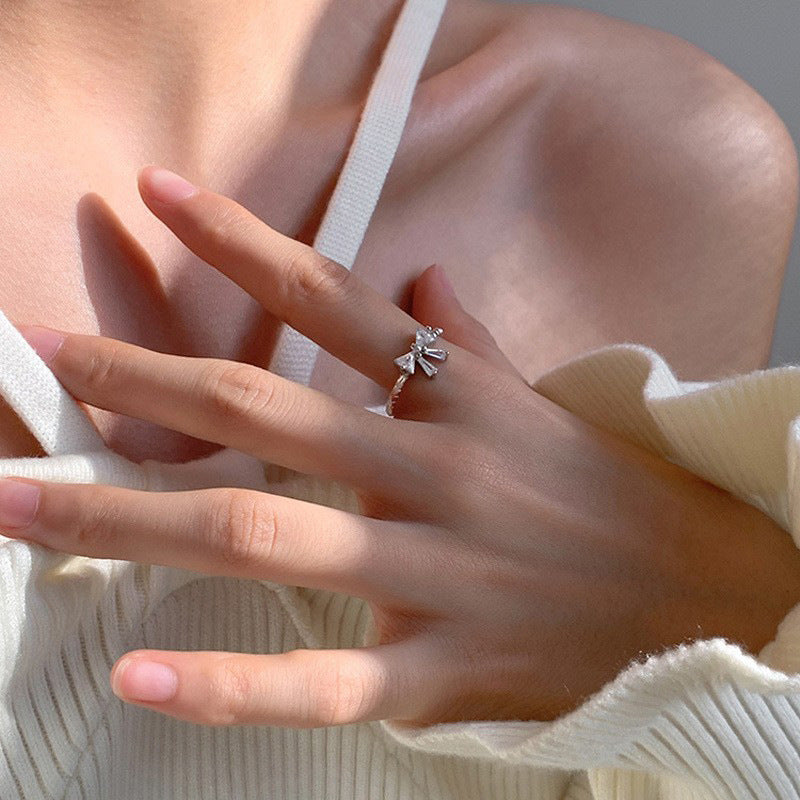 Women's Gold-plated Diamond Bow Korean Fresh Exquisite Rings