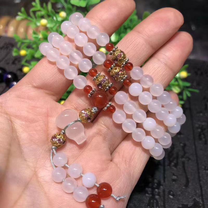 Women's & Men's Natural Red Agate Black Beads With Icy Bracelets