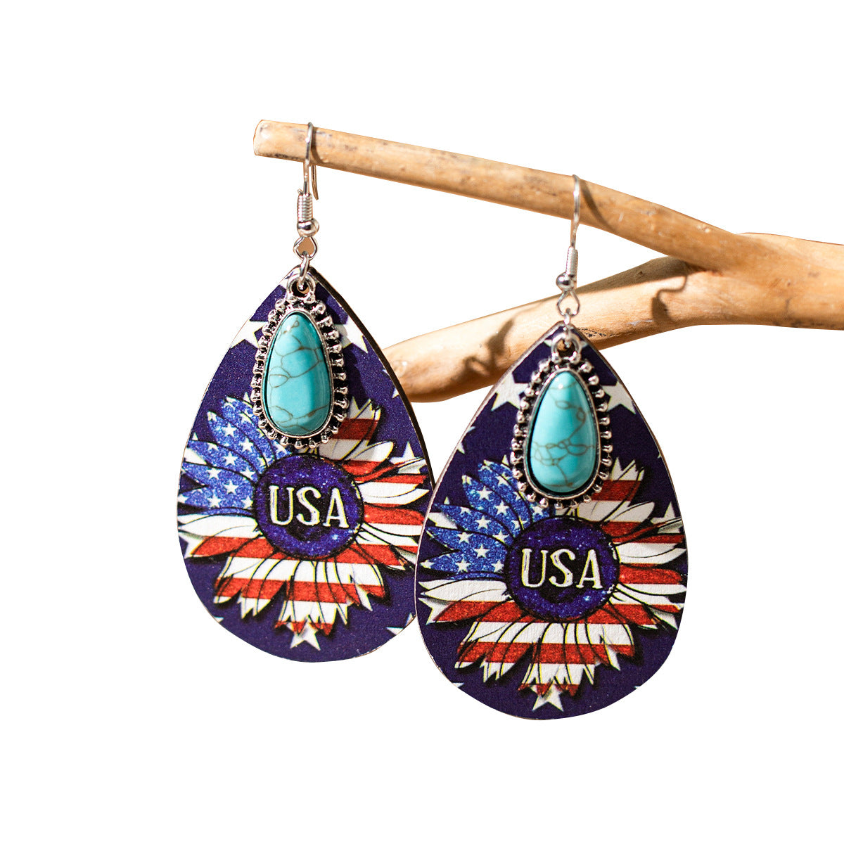 Sense Niche Sunflower Water Drops Wooden Earrings