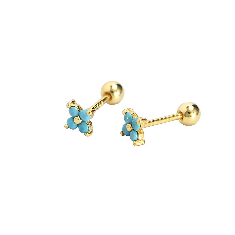 Women's Piercing Ear Sier Flower Zircon Thread Earrings