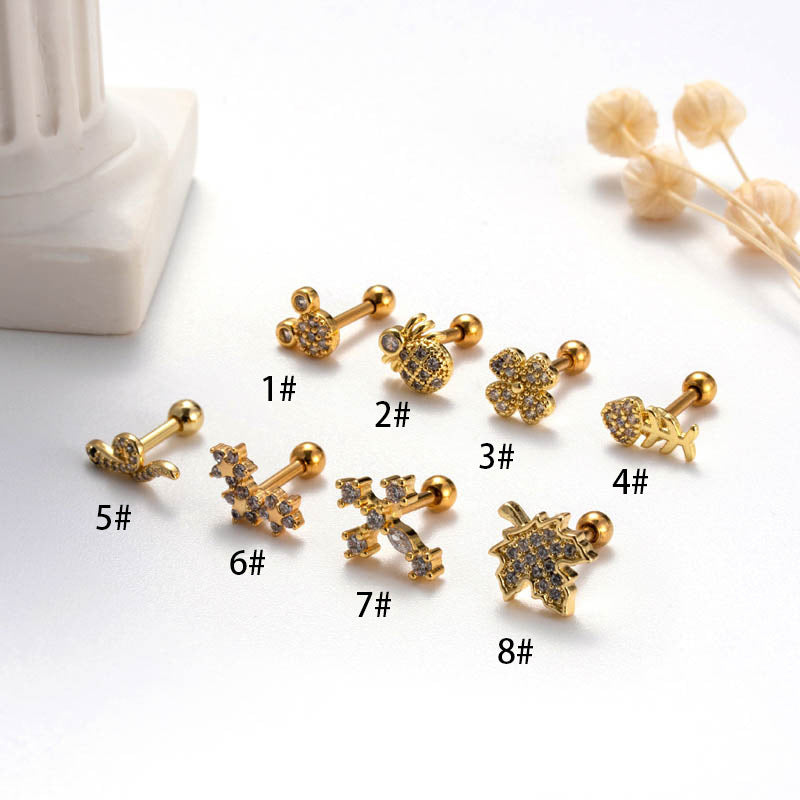 Pen Stainless Steel Micro Inlaid Zircon Spider Fishbone Earrings