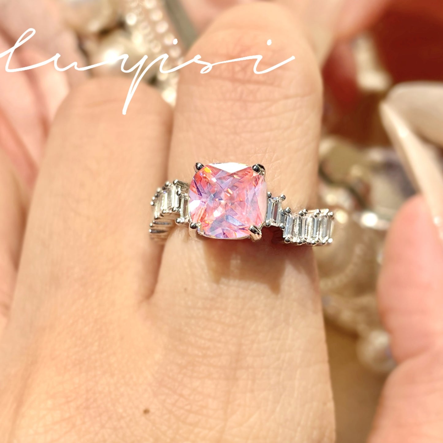 Morgan Pink Diamond Square Luxury High Carbon Zircon Rings