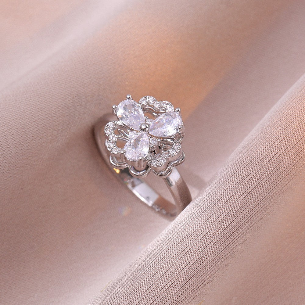 Female Flower Rotating Zircon Temperament Temperamental Cold Style Ring