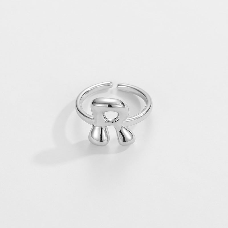 Hop Letters Glossy Sier Open Adjustable Rings