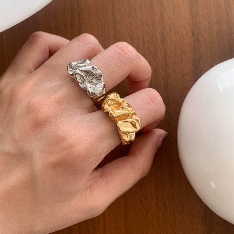 Geometric Irregular Pattern Personality Trendy Exaggerated Rings