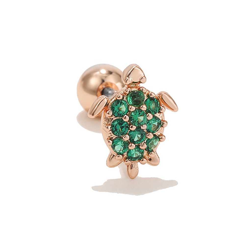 Animal Ear Bone Micro Inlaid Zircon Screw Puncture Earrings