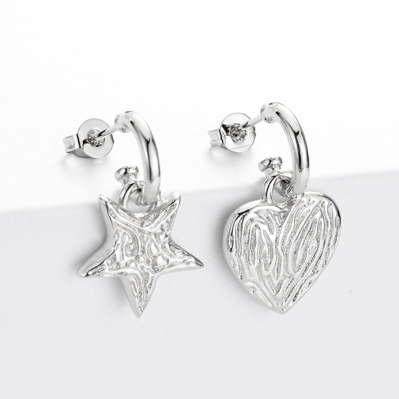 Five-pointed Star Love Heart Asymmetric Eardrops Advanced Design Personality Temperament Rings