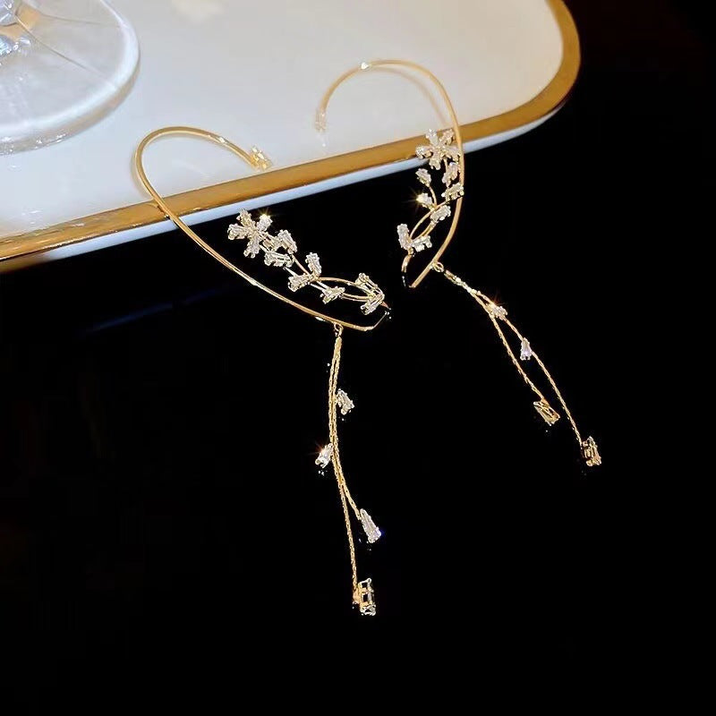 Sense Zircon Flower Ear Hanging Tassel Unique Earrings