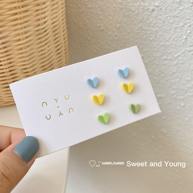 Ceramic Three-dimensional Colored Loving Heart Sweet Cute Earrings