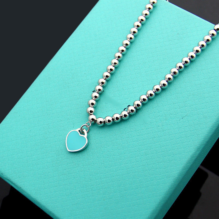 Women's Red Heart Drop Oil Enamel Blue Necklaces