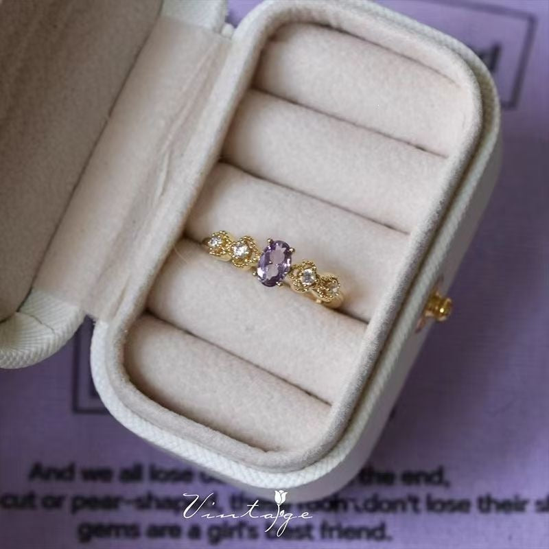 Women's Style Design Light Luxury Olive Green Purple Zircon Exquisite Minority Ring