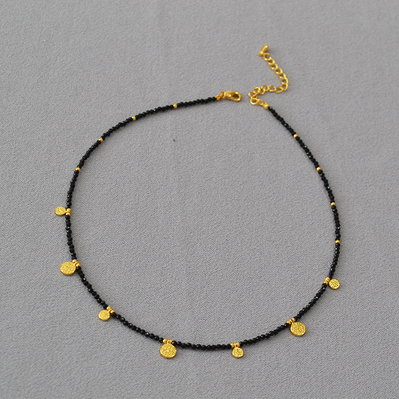 Retro Lapis Turquoise Beaded Gold Coin Simple Temperament Pendants