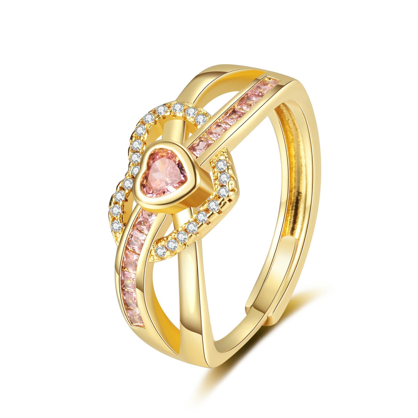Women's Pink Loving Heart Zircon Female Fashion Simple High Rings