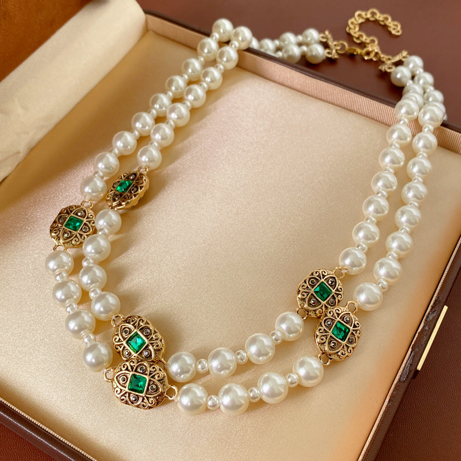 Oval Pearl Vintage Sweater Chain Light Luxury Jewelry Set