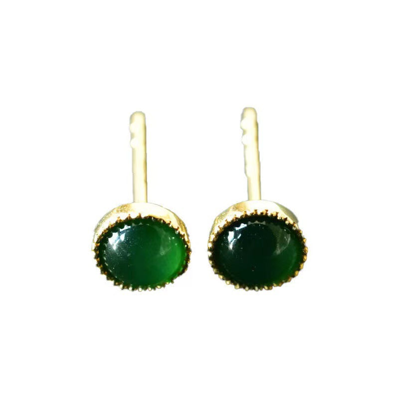 Imitation Chalcedony Copper Plated Inlaid Plastic Green Ear Simple Support Stud Earrings