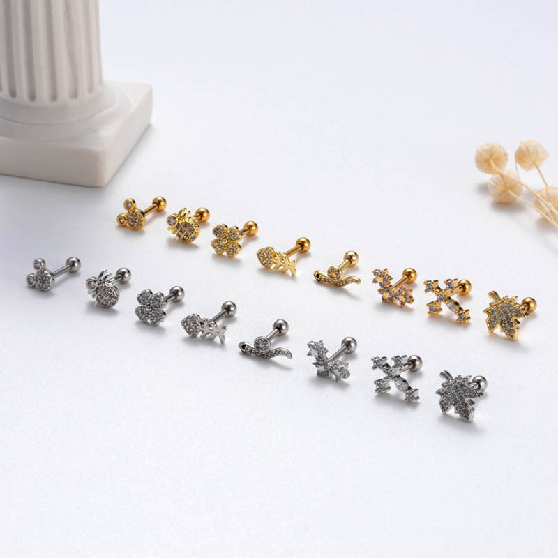 Pen Stainless Steel Micro Inlaid Zircon Spider Fishbone Earrings