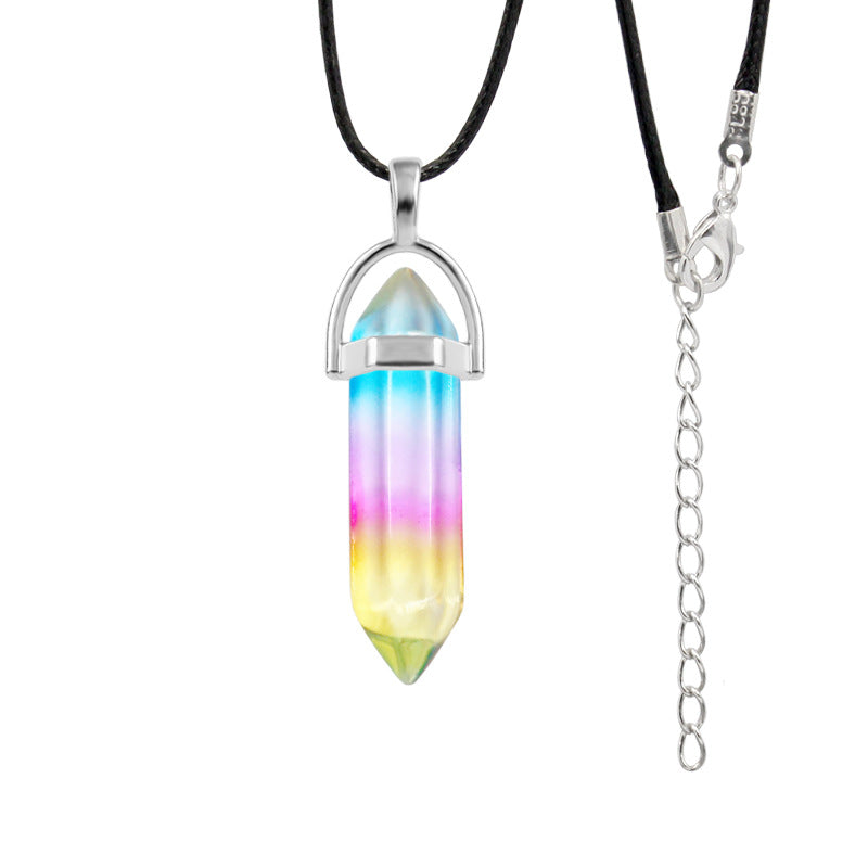 Natural Stone Hexagon Prism Fashion Crystal Necklaces