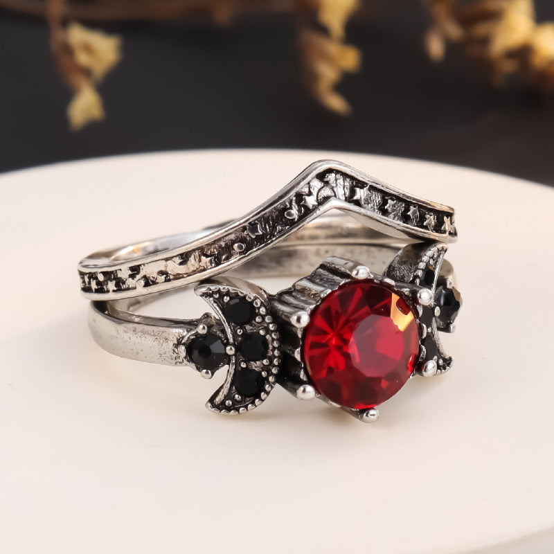 Triple Moon Suit Bohemian Amethyst Goddess Rings