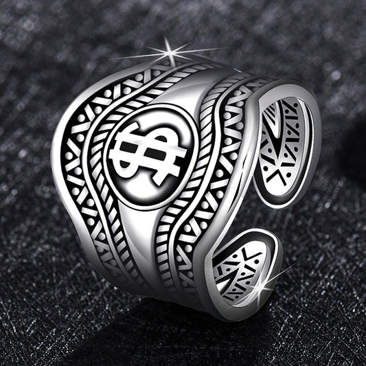 Men's Sier Retro Glossy Line Open Ethnic Style Elephant Rings