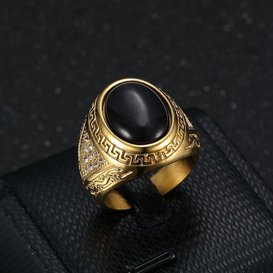 Men's Hip Hop Gold Plated Rhinestone Opal Stainless Rings
