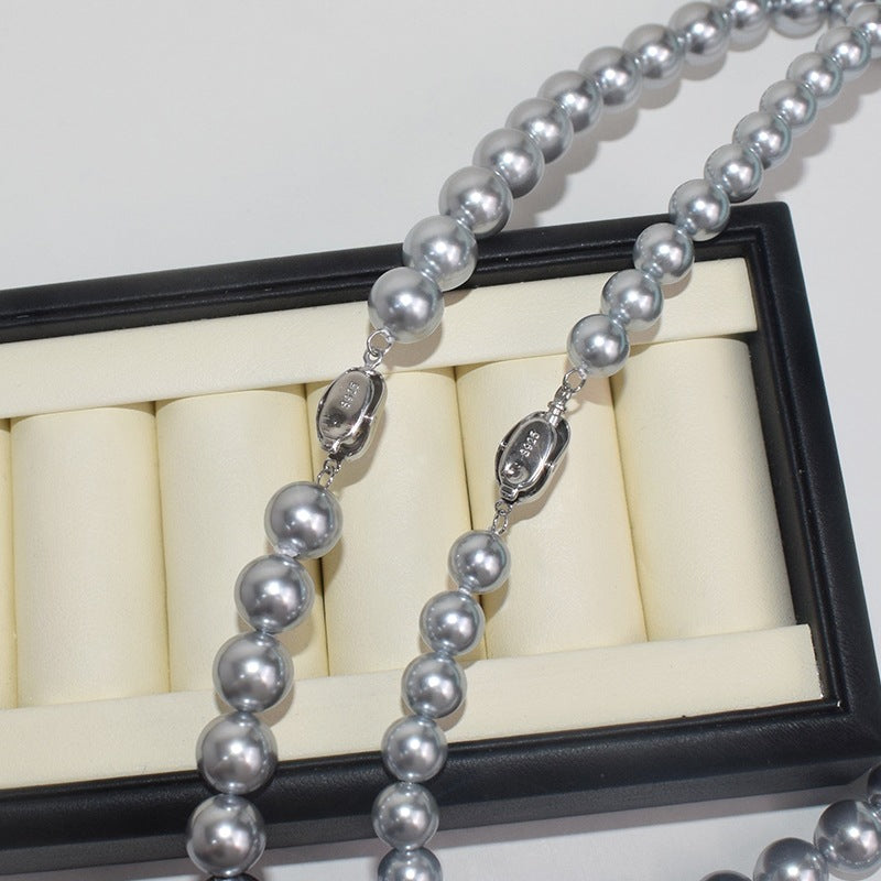 Sier Ingot Buckle Mom Chain High Grade Gray Necklaces