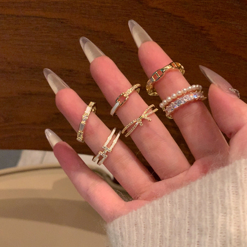 Row Pearl Open-end Zircon Collection Female Rings