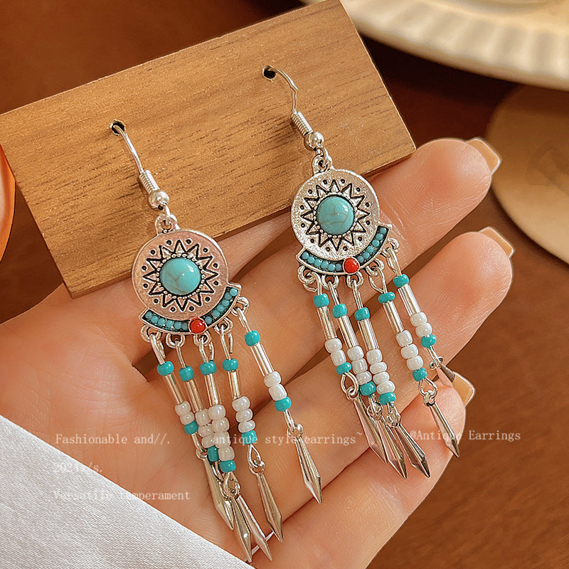 Women's Bohemian Style Long Feather Tassel Ethnic Earrings