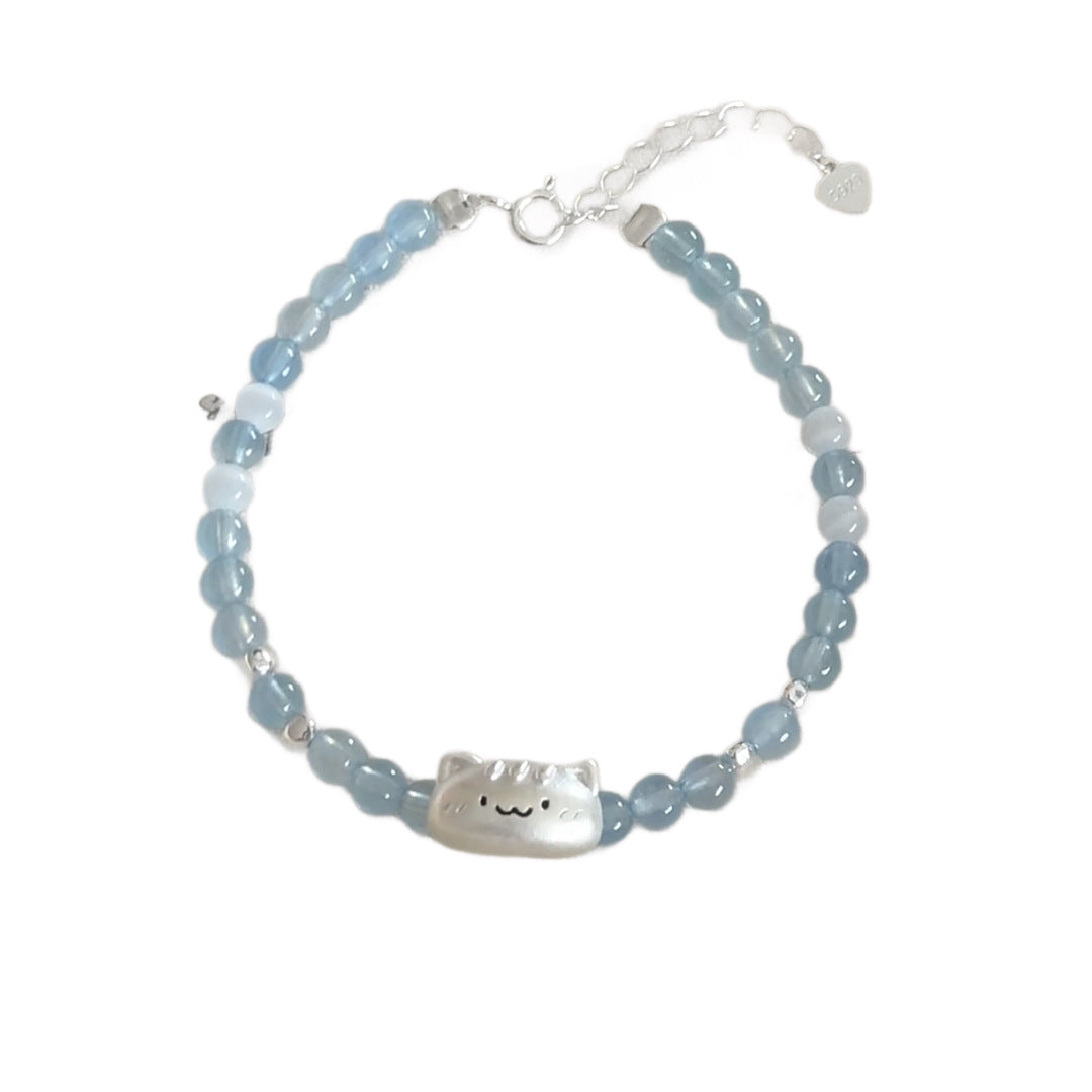 Women's Aquamarine Cat Exquisite Niche Girlfriend Gifts Light Bracelet