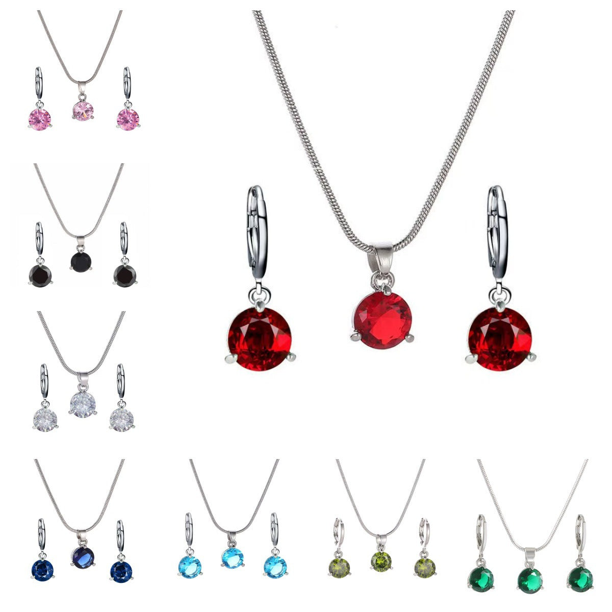 Jewelry Two-piece Set Round Multicolor Zircon Necklaces