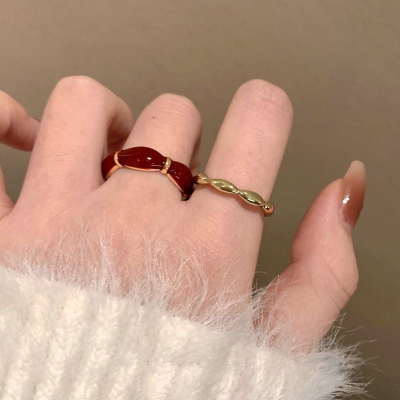 Retro Drip Glazed Red Open Female Rings
