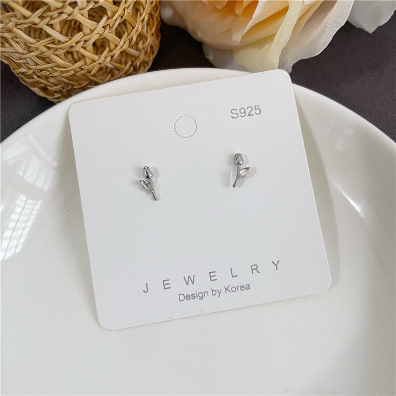 Tulip Female Sterling Sier Needle Rose Zircon Special Interest Earrings