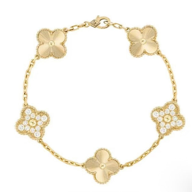 High Version Clover Pork Belly Female V Gold Gold-plated Rose Bracelet