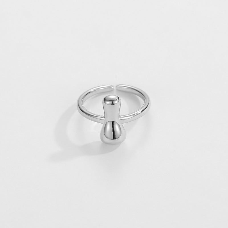 Hop Letters Glossy Sier Open Adjustable Rings