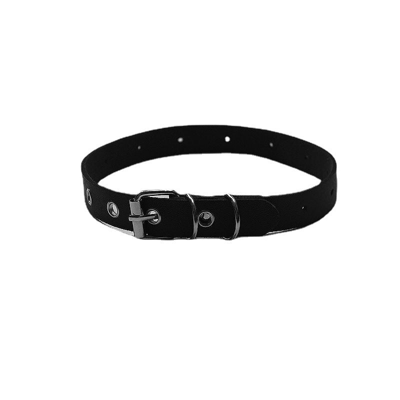 Flat Buckle Leather Simple Rock Choker Belts