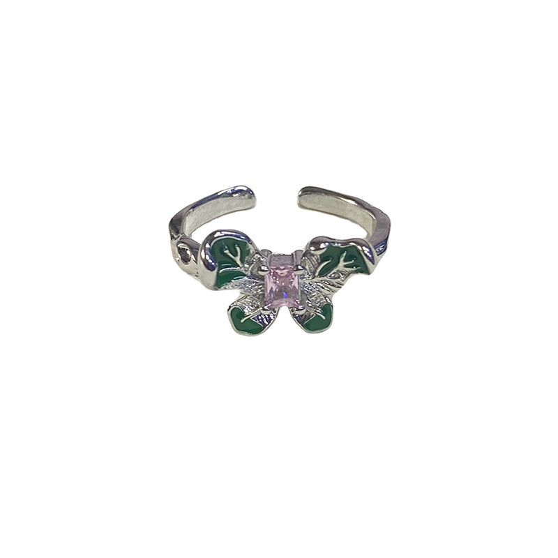 Oil Painting Butterfly Twigs Drop Enamel Color Rings