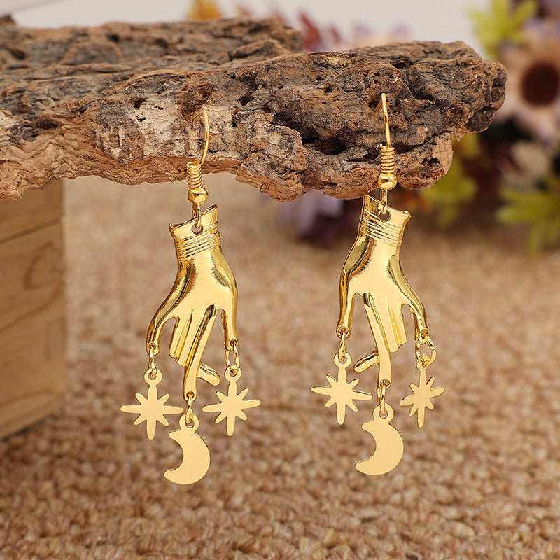Vintage Creative Exaggerating Hand-held Cross Water Drop Earrings