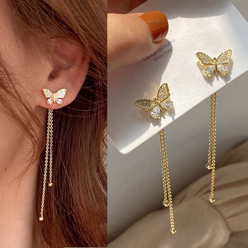 Tassel High-grade Sier Needle Metal Light Luxury Pearl Earrings