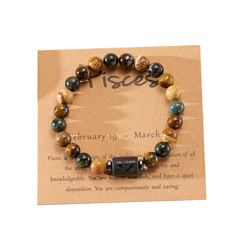 Personality Twee Constellation Elastic Beaded Tigereye Bracelets