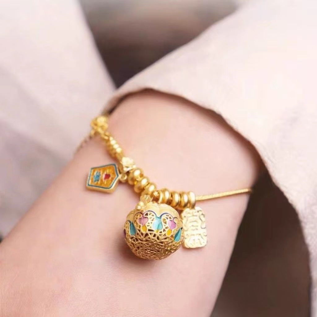 Ancient Gold Enamel Sachet Ball Niche For Statue Of Bracelets