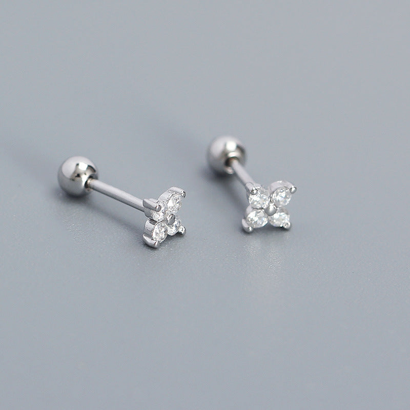 Women's Piercing Ear Sier Flower Zircon Thread Earrings