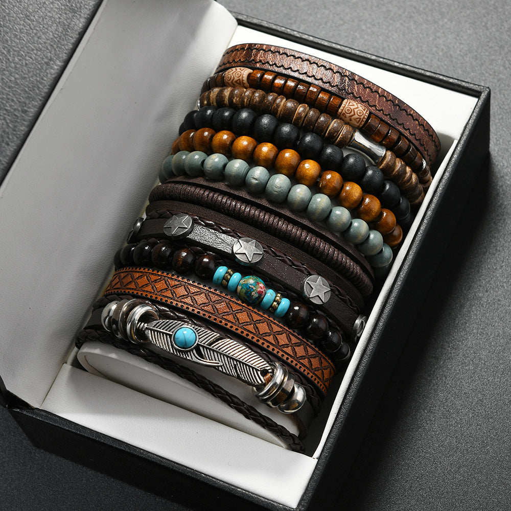 Men's Coconut Shell Wooden Bead Stretch Bracelets