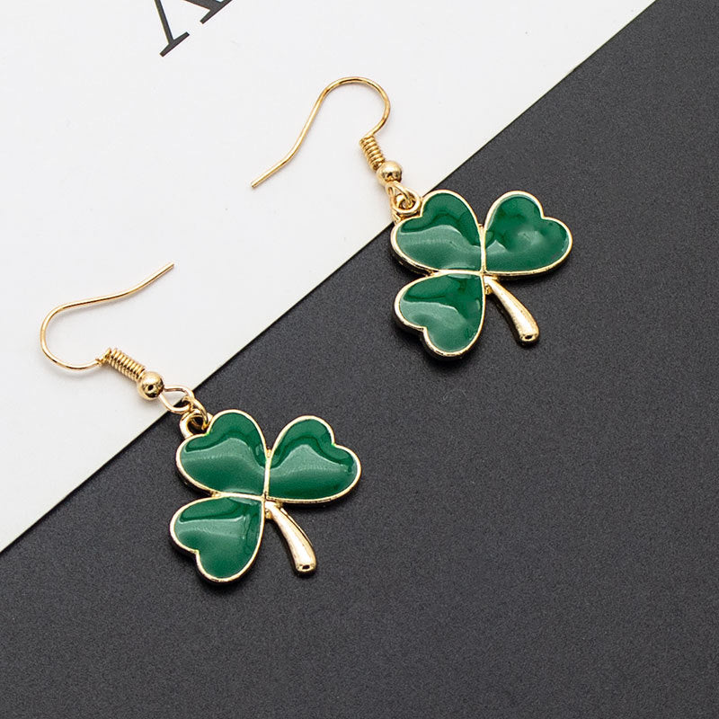 Irish Festival Alloy Dripping Green Hat Clover Earrings