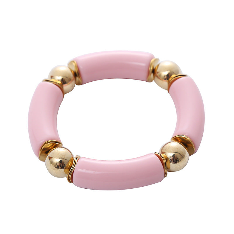 Thick Curved Tube Gold Beaded Stretch Bracelets