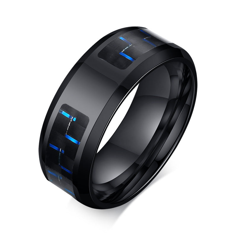 Men's Steel Blue Black Carbon Fiber Trendy Rings