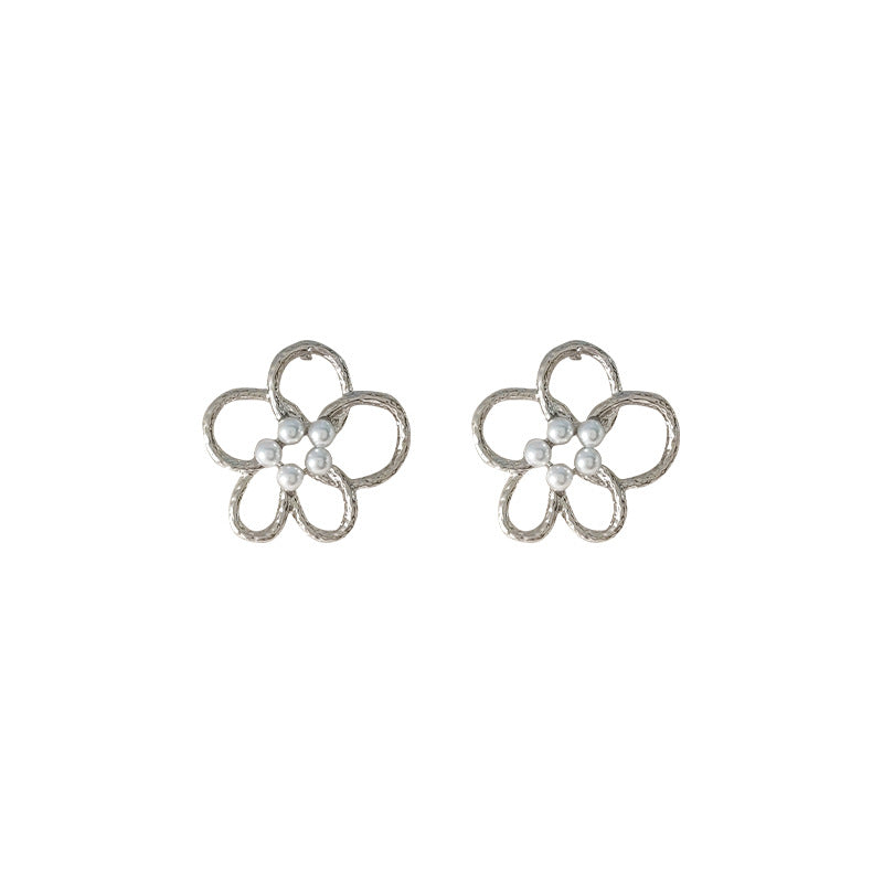 Sweet Cool Style Flower Pearl Simple Fashionable High-grade Floral Sier-plated Stud Earrings